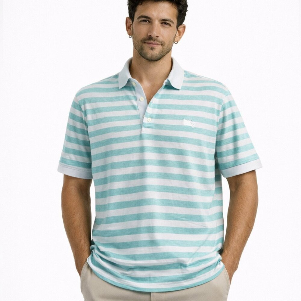 Burberry Brit Men's Light Aqua Striped Polo Shirt - Size XL